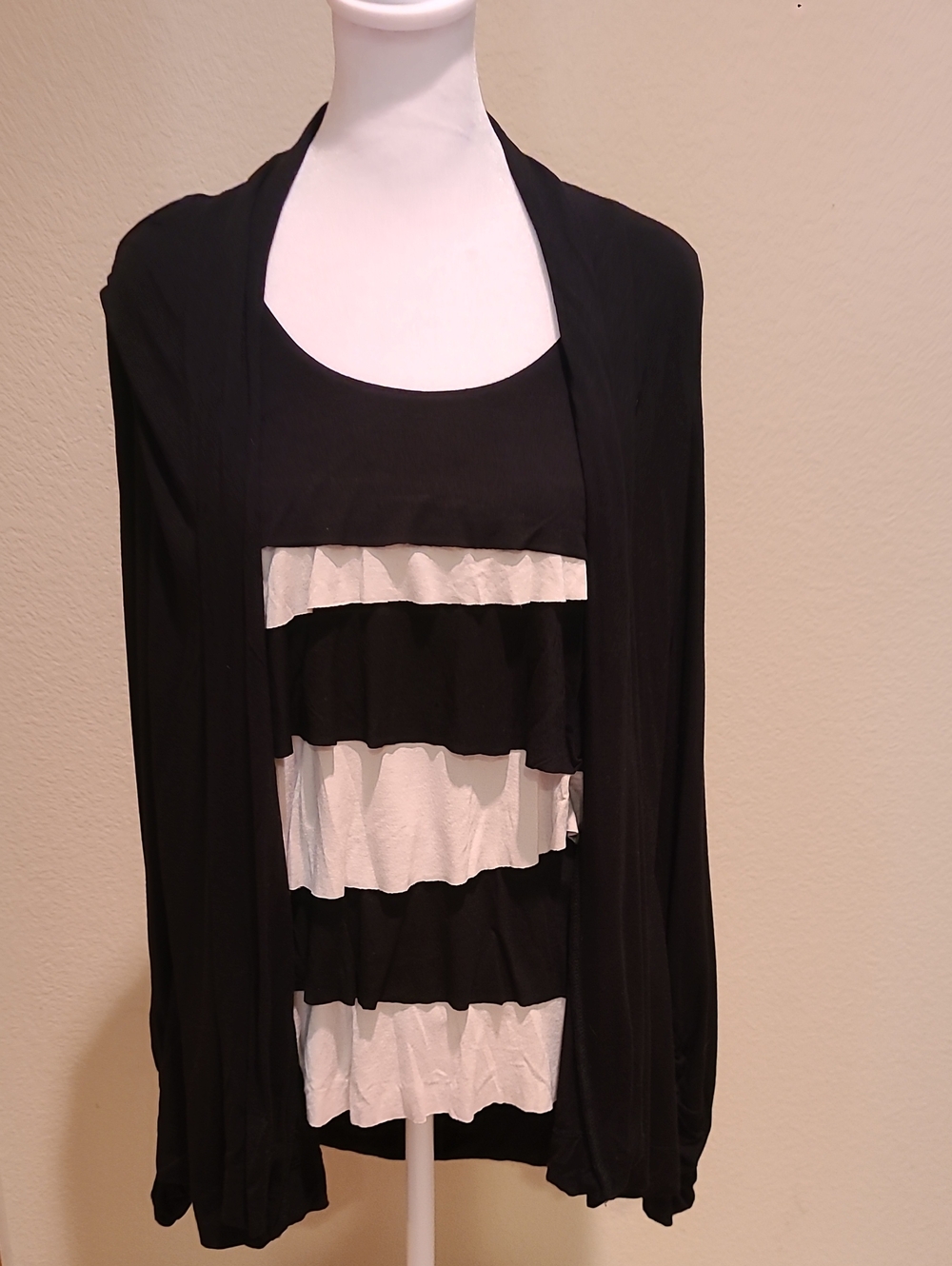 INC International Concepts Black Cardigan with Black & White Layered Tank Size L